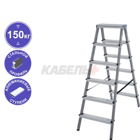 Стремянка стальная с ал. ступенями 6 ступеней 2х6 ступени 80 мм NV114 Новая высота