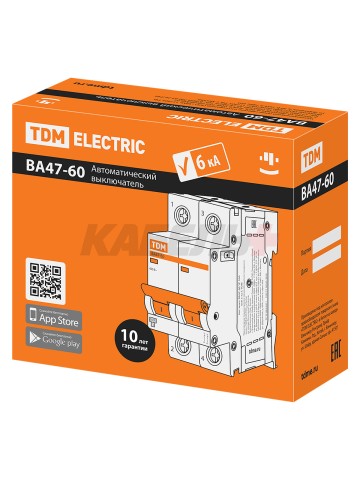 Автоматический выключатель ВА47-60 2Р 32А 6кА х-ка С TDM
