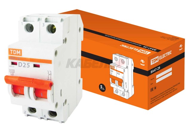 Автоматический выключатель ВА47-29 2Р 25А 4,5кА х-ка D TDM