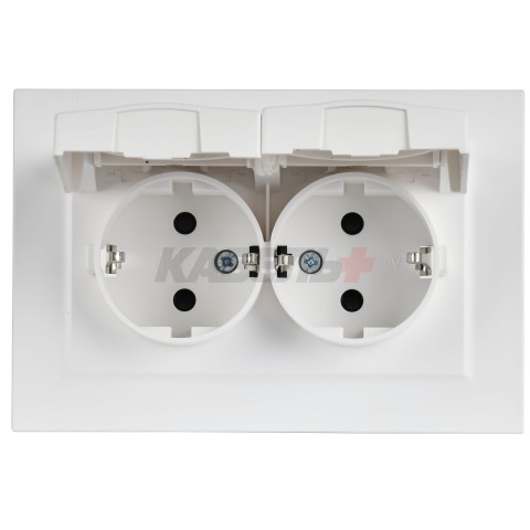 BRITE Розетка 2-местная с заземлением с защитными шторками и крышкой 16А в сборе IP44 РСбш12-3-44-БрАБ арктический белый IEK