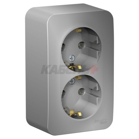 BLANCA О/У РОЗЕТКА двойная с заземлением без шторок, ИЗОЛ.ПЛ., 16А, 250В, АЛЮМИНИЙ