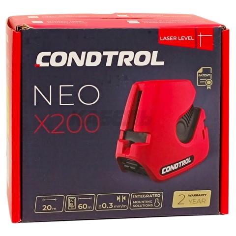 Нивелир лазерный NEO X200 (Зеленый / 20/60 м / 2 луча / +- 0,3 мм/м / Сумка), CONDTROL