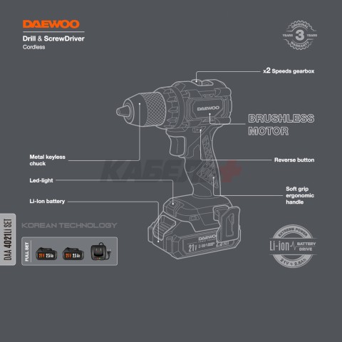 Дрель-шуруповерт аккумуляторная DAEWOO DAA 4021Li SET