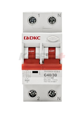 Дифавтомат YON max типа MDR, 1P+N, 30mA, 40A, хар-ка C, 6kA, тип А DKC