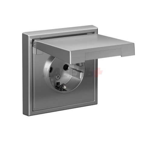 ARTGALLERY РОЗЕТКА с заземл. со шторк. с крышкой, 16А, IP20, механизм, СТАЛЬ