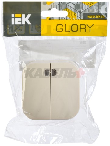 GLORY Выключатель 2-клавишный для открытой установки с индикацией 10А ВС20-2-1-ХК кремовый IEK