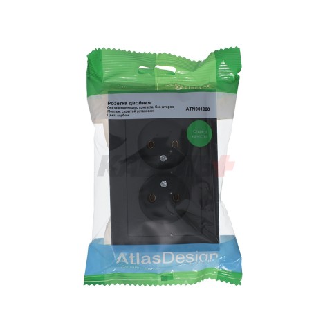 ATLASDESIGN РОЗЕТКА двойная без заземления, 16А, в сборе, КАРБОН