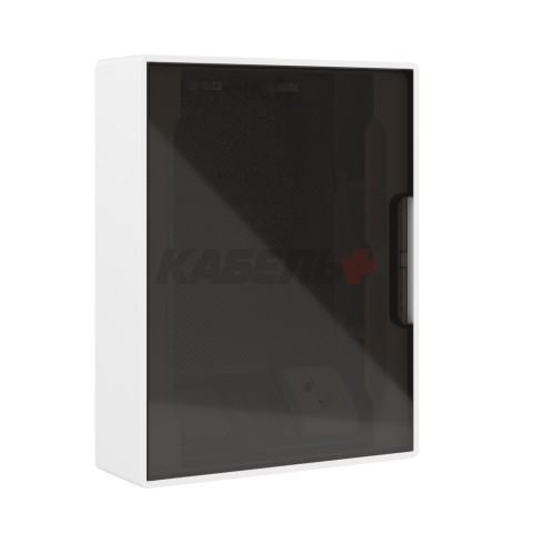 Щиток 24 мод настенный слаботочный FRAME, белый, с тонированной дверцей, с монтажной платой, в комплекте с 1 розеткой Viva (арт. 45005) и установочной рамкой DKC