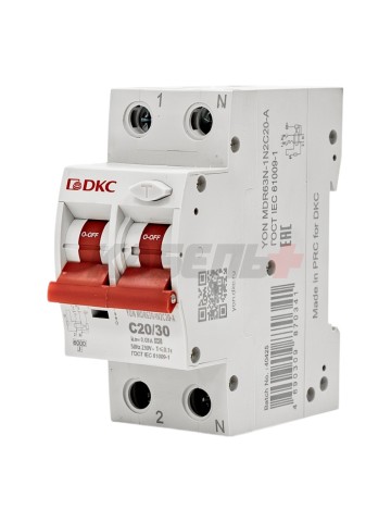 Дифавтомат YON max типа MDR, 1P+N, 30mA, 20A, хар-ка C, 6kA, тип А DKC