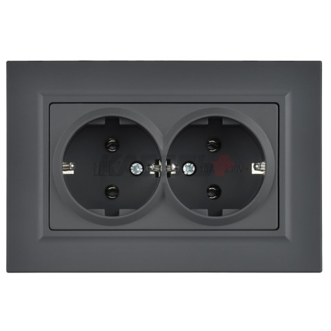 BRITE Розетка 2-местная с заземлением без защитных шторок плоская 16А в сборе РСПл12-3-БрГ графит IEK