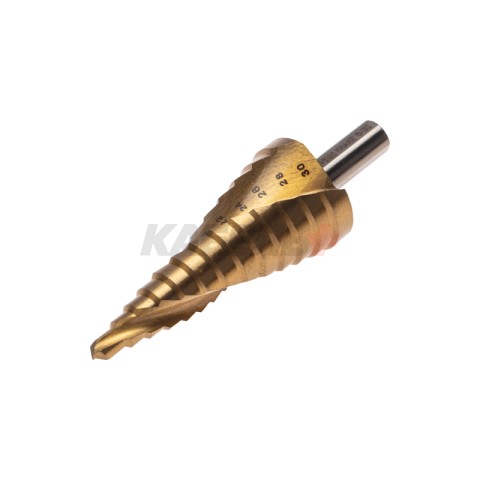 Сверло ступенчатое, 6-8-10-12-14-16-18-20-22-24-26-28-30мм, Р6М5, ТИТАН, трехгр.хвостовик KRANZ