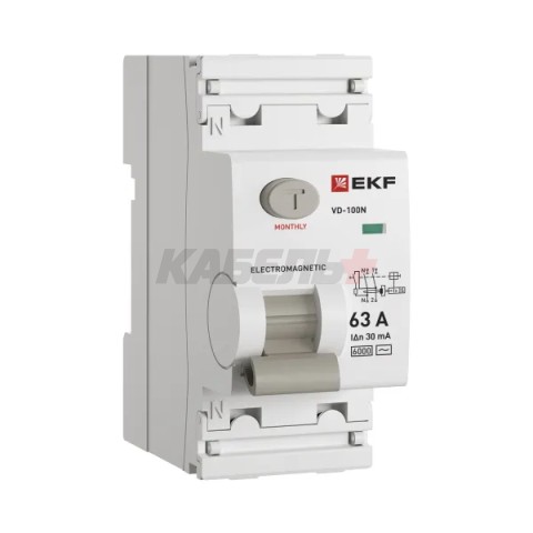 Выключатель дифференциального тока ВД-100N 2P 63А 30мА тип AC эл-мех 6кА PROXIMA EKF