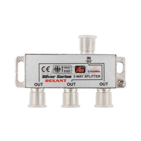 Делитель ТВх3 под F-разъем, 5-1000МГц, Silver (4 F-разъема в комплекте) REXANT
