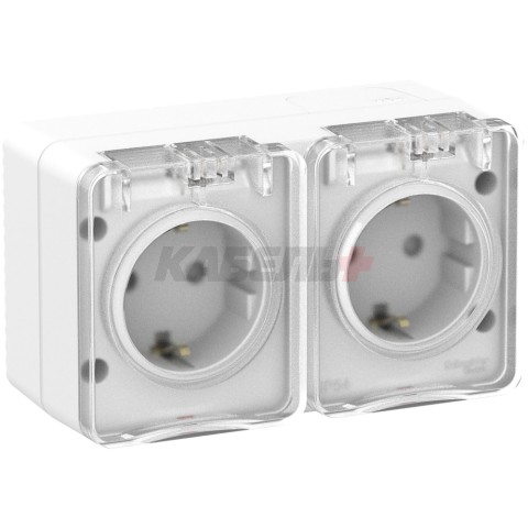 ATLASDESIGN PROFI IP54 О/У РОЗЕТКА двойная с заземлением со шторками, 16А, БЕЛЫЙ