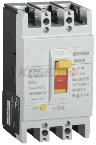 Выключатель автоматический ВА66-31 3Р 100А 18кА GENERICA