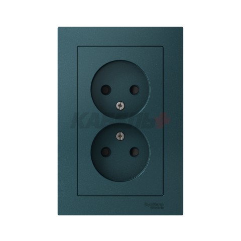 ATLASDESIGN РОЗЕТКА двойная без заземления со шторками, 16А, в сборе, ИЗУМРУД