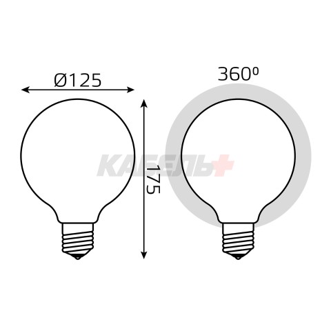 Лампа Gauss Filament G125 10W 1070lm 3000К Е27 milky LED 1/20