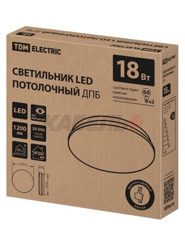 Светильник LED потолочный ДПБ 01, 18 Вт, 6000 К, Классика, TDM