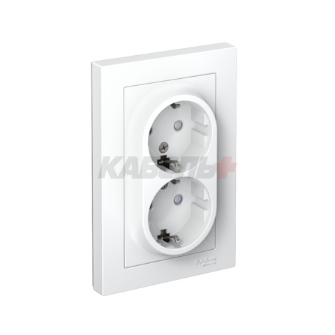 ATLASDESIGN РОЗЕТКА двойная с заземлением со шторками, 16А, в сборе, БЕЛЫЙ