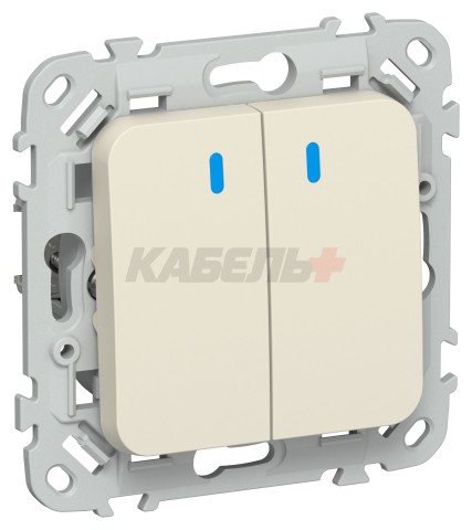 FLITE Выключатель 2-клавишный с индикацией 10А ВС12-1-1-ФлСл сливочный IEK