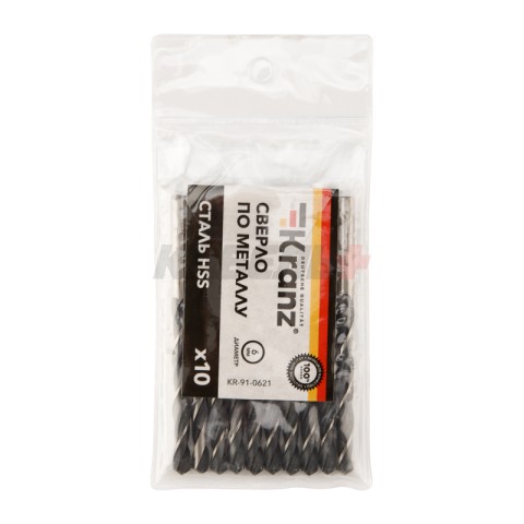 Сверло по металлу 6,0х93х57мм (HSS), DIN 338, 10 шт. в упаковке KRANZ