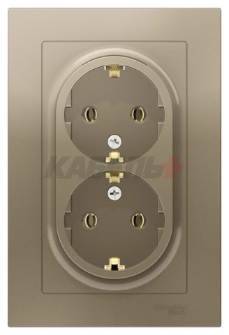 Розетка двойная с заземлением без шторок с рамкой Schneider Electric AtlasDesign ATN000524 Шампань