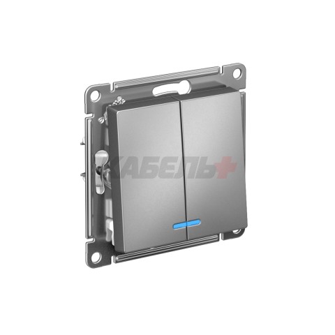 ATLASDESIGN 2-клавишный ВЫКЛЮЧАТЕЛЬ с подсветкой, сх.5а, 10АХ, мех., быстрозажим. клем., СТАЛЬ