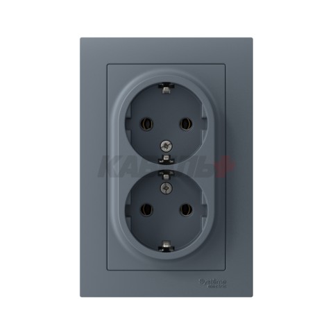 ATLASDESIGN РОЗЕТКА двойная с заземлением без шторок, 16А, в сборе, ГРИФЕЛЬ