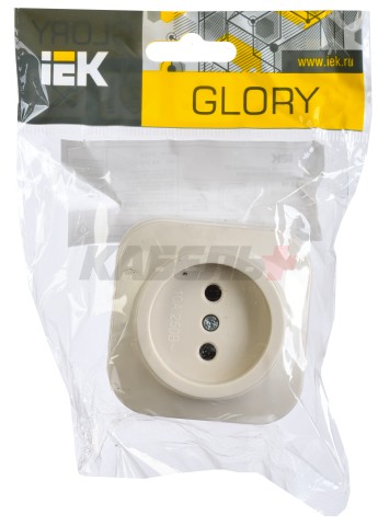 GLORY Розетка 1-местная для открытой установки без заземления без защитных шторок 10А РС20-2-ХК кремовый IEK