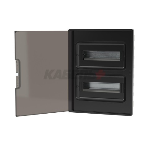 Щиток 24 мод встраиваемый FRAME, черный, с тонированной дверцей, с 4шинами PEN (2шт на 8 отв. и 2шт на 6 отв.) DKC