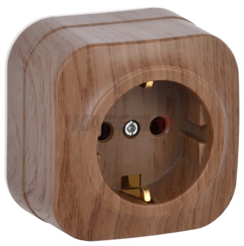GLORY Розетка 1-местная для открытой установки с заземлением без защитных шторок 16А РС20-3-ХД дуб IEK