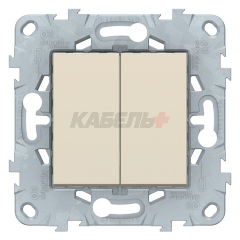 NU521344 Unica new переключатель 2-клавишный, 2 х схема 6, 10 ax, 250 в, бежевый