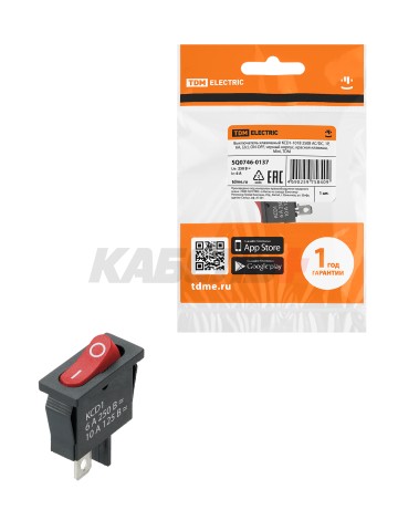 KCD1-101B 250В AC/DC, 1P, 6А, (2с), ON-OFF, черный корпус, красная клавиша, Mini TDM