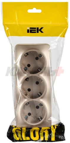 GLORY Розетка 3-местная для открытой установки с заземлением без защитных шторок 16А РС23-3-ХШм шампань матовый IEK