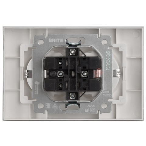 BRITE Розетка 2-местная с заземлением без защитных шторок плоская 16А в сборе РСПл12-3-БрБ белый IEK