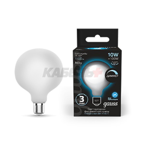 Лампа Gauss Filament G95 10W 1100lm 4100К Е27 milky диммируемая LED 1/20