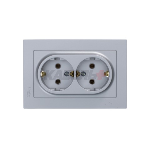 ATLASDESIGN РОЗЕТКА двойная с заземлением без шторок, 16А, в сборе, АЛЮМИНИЙ