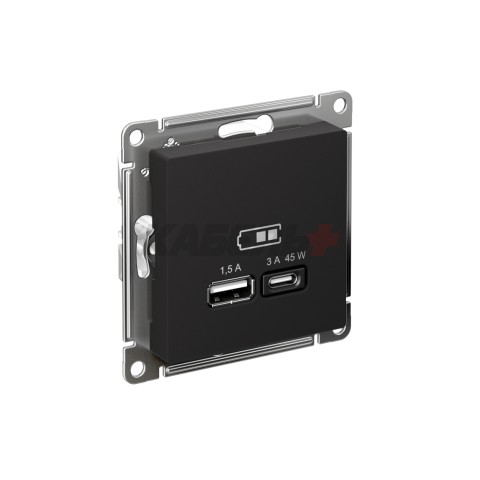 ATLASDESIGN USB РОЗЕТКА A + тип-C 45Вт высокоскор.заряд. QC, PD, механизм, КАРБОН