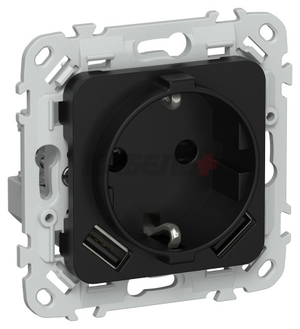 FLITE Розетка 1-местная с заземлением с защитными шторками 16А с USB A+A 3,1А безвинтовое крепление РСЮша11-1-ФлЧ черный IEK