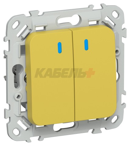 FLITE Выключатель 2-клавишный с индикацией 10А ВС12-1-1-ФлЖК желтый карри IEK