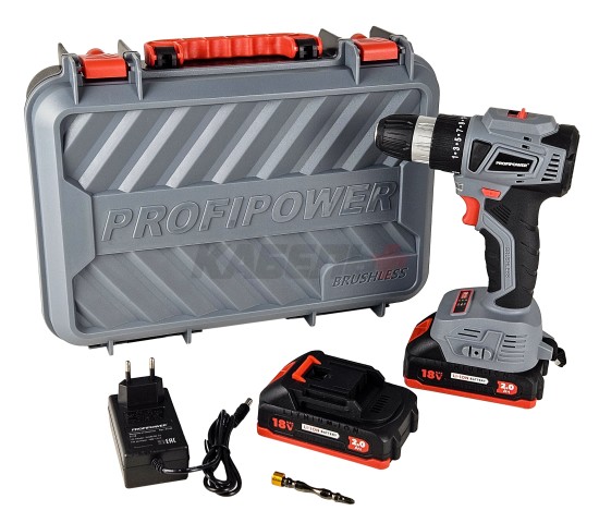 Аккумуляторный бесщеточный шуруповерт E0146 PROFIPOWER MKBL-18BT (18В,Li-ion-2шт, 2.0Ач, 0,8-10мм,40нм,магнитная бита, З/У, в кейсе)