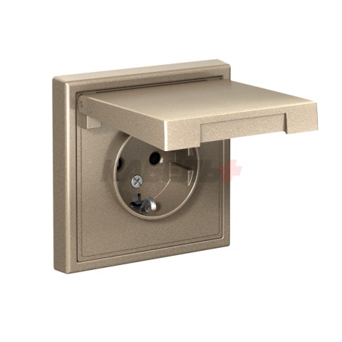 ARTGALLERY РОЗЕТКА с заземл. со шторк. с крышкой, 16А, IP20, механизм, ШАМПАНЬ