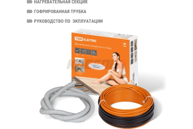 Двухжильный теплый пол в стяжку "ПРОФИ",105 м, 2100 Вт, S укладки 14-20 м², TDM.