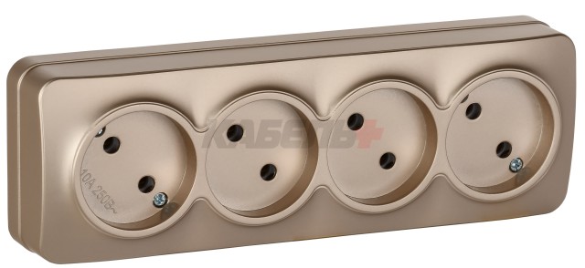 GLORY Розетка 4-местная для открытой установки без заземления без защитных шторок 10А РС24-2-ХШм шампань матовый IEK