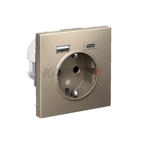 ARTGALLERY РОЗЕТКА 16А с 2 USB A+C, 5В/2,4А/3,0А, 2х5В/1,5А, механизм, ШАМПАНЬ