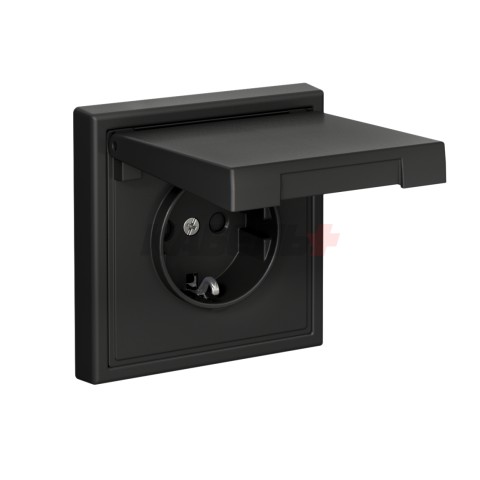 ARTGALLERY РОЗЕТКА с заземл. со шторк. с крышк., 16А, IP20, механизм, быстрозажим. клем., БАЗАЛЬТ