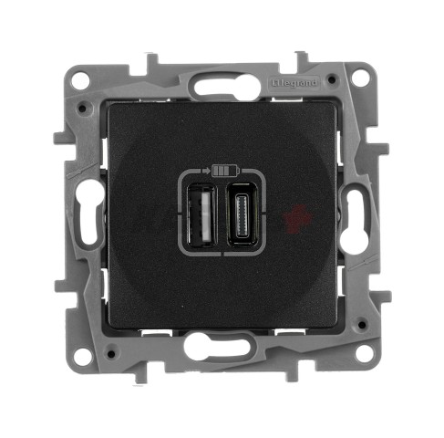 Etika - Зарядное устройство с двумя USB-разъемами Type A + Type C, 3000mA (антрацит)