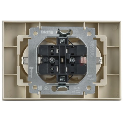 BRITE Розетка 2-местная с заземлением с защитными шторками плоская 16А в сборе РСшПл12-3-БрКр бежевый IEK