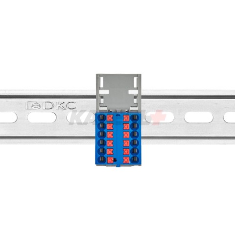 Блок распределительный с верт. адаптером на рейки шириной 15/35мм, зажим push-in, 12 точек подключения 2,5 кв.мм, синий DKC