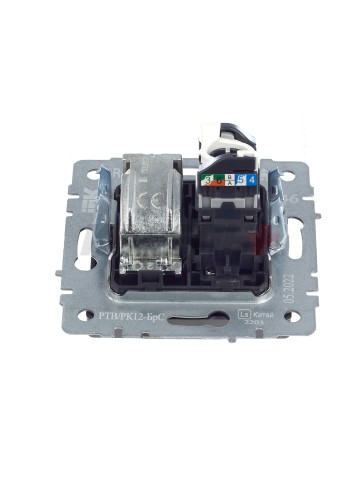 BRITE Розетка двойная TV+RJ45 кат.5E РТВ/РК12-БрС сталь IEK